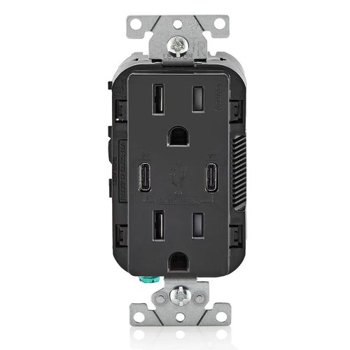 Main product image of Decora Tamper-Resistant Combination Duplex Receptacle w/ 30W (6A) Dual Type C/C  USB Charger, NEMA 5-15R - Black (15A, 125V)