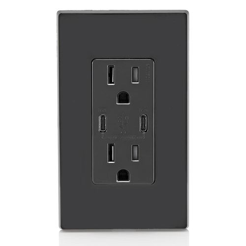 Main product image of Decora Tamper-Resistant Combination Duplex Receptacle w/ 30W (6A) Dual Type C/C  USB Charger, NEMA 5-15R - Black (15A, 125V)
