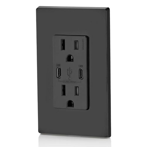 Main product image of Decora Tamper-Resistant Combination Duplex Receptacle w/ 30W (6A) Dual Type C/C  USB Charger, NEMA 5-15R - Black (15A, 125V)