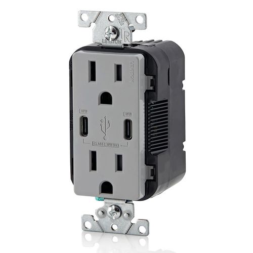 Main product image of Decora Tamper-Resistant Combination Duplex Receptacle w/ 30W (6A) Dual Type C/C Power Delivery USB Charger, NEMA 5-15R - Gray (15A, 125V), T5637-G