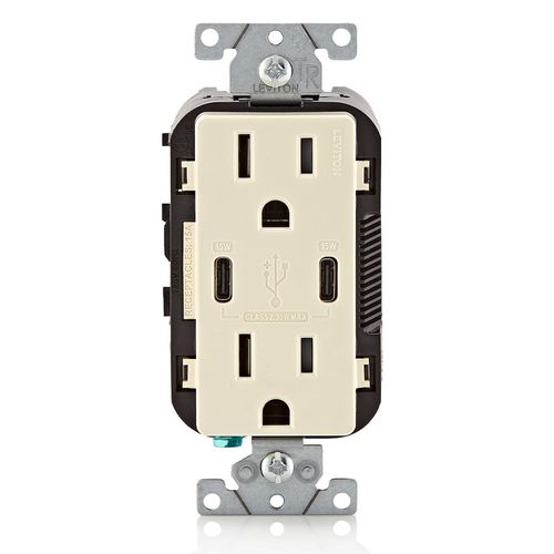 Main product image of Decora Tamper-Resistant Combination Duplex Receptacle w/ 30W (6A) Dual Type C/C USB Charger, NEMA 5-15R - Light Almond (15A, 125V)