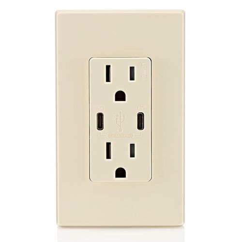 Main product image of Decora Tamper-Resistant Combination Duplex Receptacle w/ 30W (6A) Dual Type C/C USB Charger, NEMA 5-15R - Light Almond (15A, 125V)