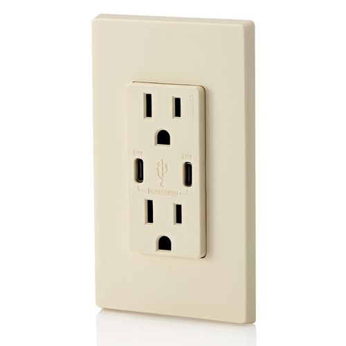 Main product image of Decora Tamper-Resistant Combination Duplex Receptacle w/ 30W (6A) Dual Type C/C USB Charger, NEMA 5-15R - Light Almond (15A, 125V)