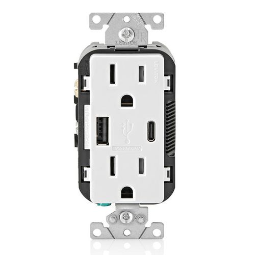 Main product image of Decora Tamper-Resistant Combination Duplex Receptacle w/ 18W (3.6A) Dual Type A/C USB Charger, NEMA 5-15R - White (15A, 125V)