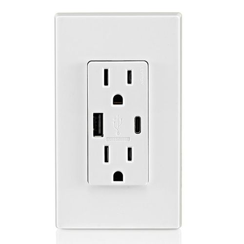 Main product image of Decora Tamper-Resistant Combination Duplex Receptacle w/ 18W (3.6A) Dual Type A/C USB Charger, NEMA 5-15R - White (15A, 125V)