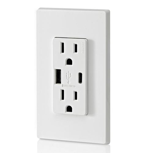 Main product image of Decora Tamper-Resistant Combination Duplex Receptacle w/ 18W (3.6A) Dual Type A/C USB Charger, NEMA 5-15R - White (15A, 125V)