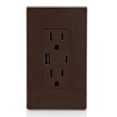 Main product image of Decora Tamper-Resistant Outlet Duplex Receptacle w/ USB Type A & C Chargers, 15A, NEMA 5-15R - Brown (125V)