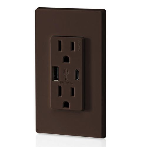 Main product image of Decora Tamper-Resistant Outlet Duplex Receptacle w/ USB Type A & C Chargers, 15A, NEMA 5-15R - Brown (125V)