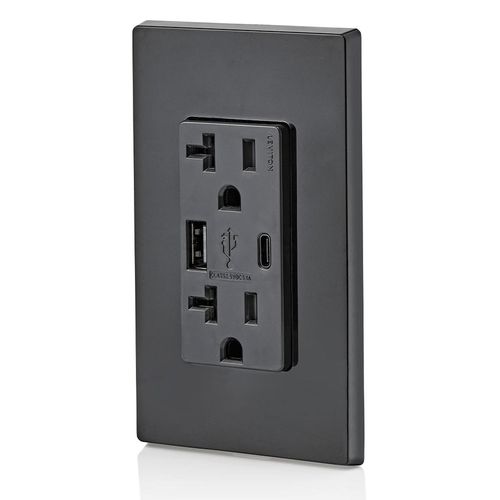 Main product image of Decora Tamper-Resistant Combination Duplex Receptacle w/ 25W+ (5.1A) Dual Type A/C USB Charger, NEMA 5-20R - Black (20A, 125V)