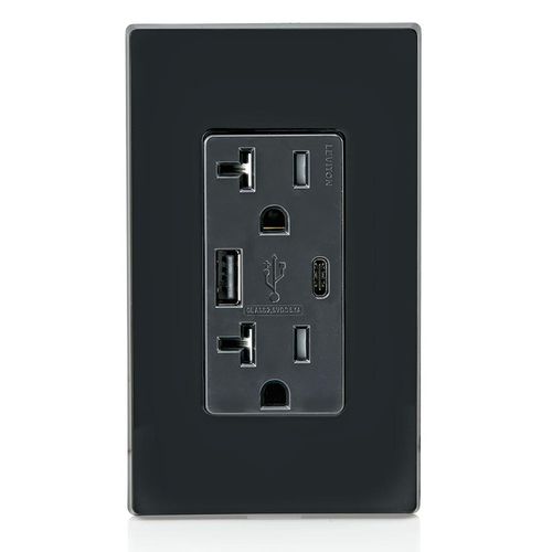 Main product image of Decora Tamper-Resistant Combination Duplex Receptacle w/ 25W+ (5.1A) Dual Type A/C USB Charger, NEMA 5-20R - Black (20A, 125V)