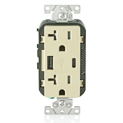 Main product image of Decora Tamper-Resistant Combination Duplex Receptacle w/ 25W+ (5.1A) Dual Type A/C USB Charger, NEMA 5-20R - Ivory (20A, 125V)
