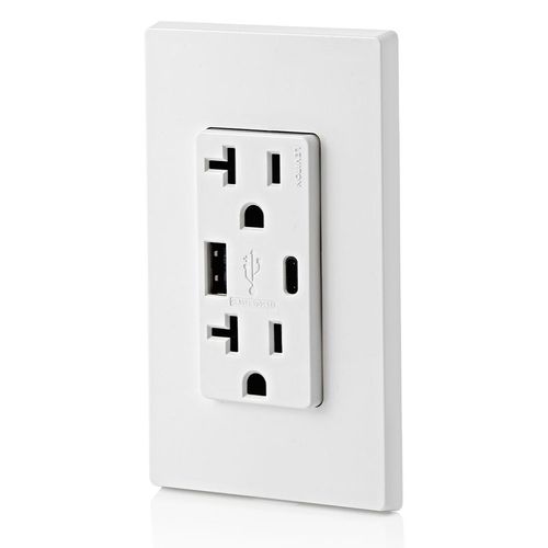 Main product image of Decora Tamper-Resistant Combination Duplex Receptacle w/ 25W+ (5.1A) Dual Type A/C USB Charger, NEMA 5-20R - White (20A, 125V)