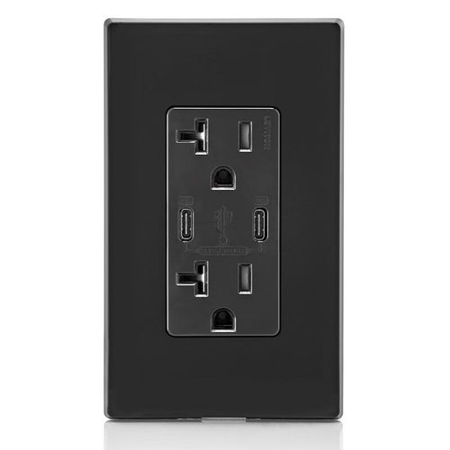 Main product image of Decora Tamper-Resistant Combination Duplex Receptacle w/ 30W (6A) Dual Type C/C Power Delivery USB Charger, NEMA 5-20R - Black (20A, 125V)