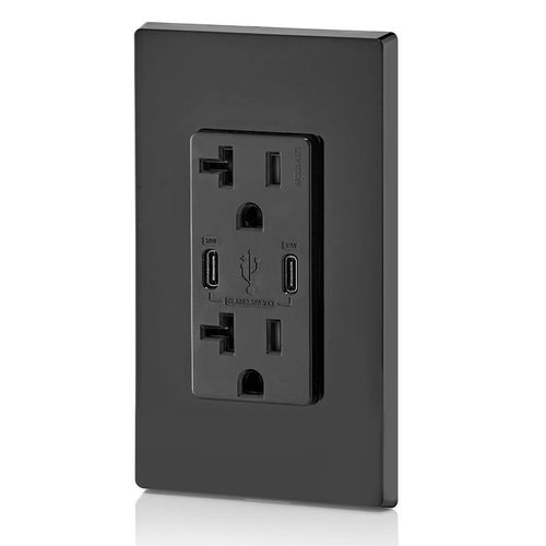Main product image of Decora Tamper-Resistant Combination Duplex Receptacle w/ 30W (6A) Dual Type C/C Power Delivery USB Charger, NEMA 5-20R - Black (20A, 125V)