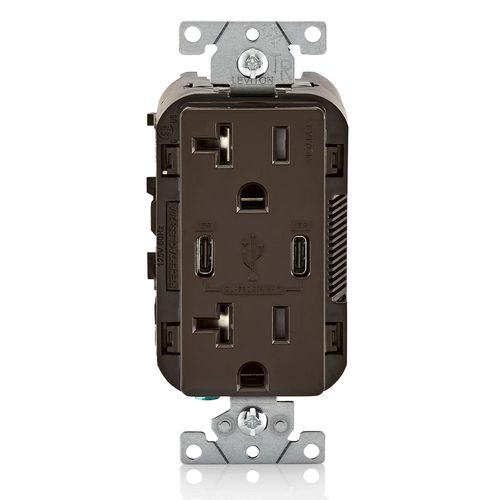 Main product image of Decora Tamper-Resistant Combination Duplex Receptacle w/ 30W (6A) Dual Type C/C USB Charger, NEMA 5-20R - Brown (20A, 125V)