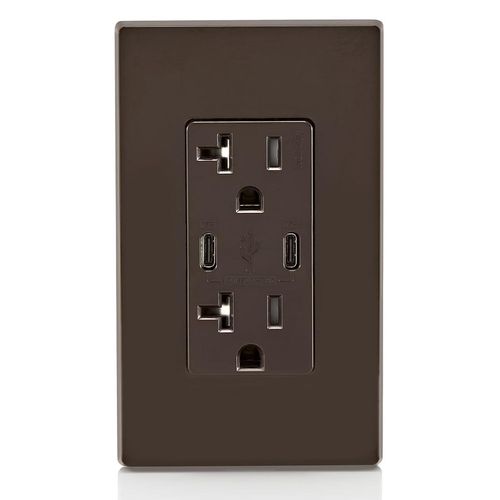 Main product image of Decora Tamper-Resistant Combination Duplex Receptacle w/ 30W (6A) Dual Type C/C USB Charger, NEMA 5-20R - Brown (20A, 125V)