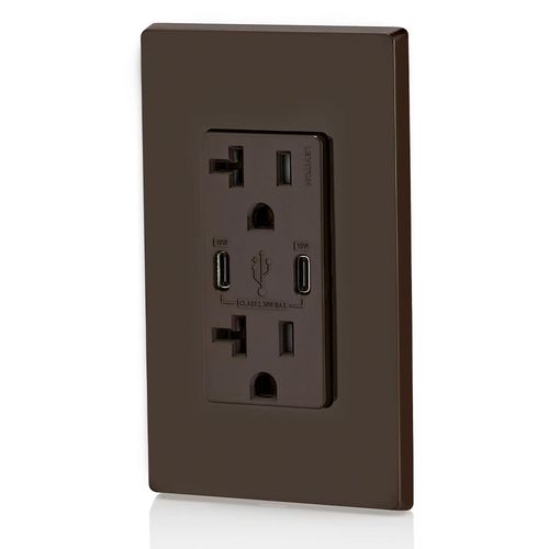 Main product image of Decora Tamper-Resistant Combination Duplex Receptacle w/ 30W (6A) Dual Type C/C USB Charger, NEMA 5-20R - Brown (20A, 125V)