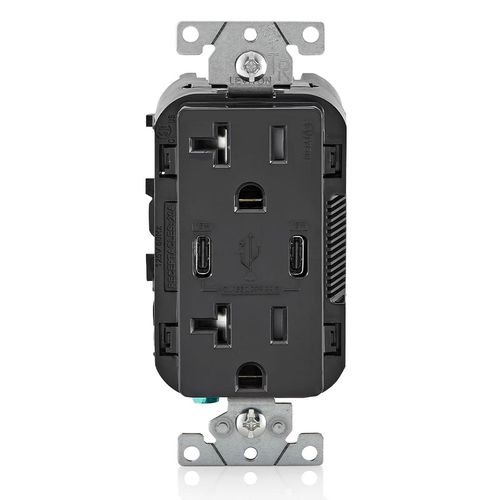 Main product image of Decora Tamper-Resistant Combination Duplex Receptacle w/ 30W (6A) Dual Type C/C USB Charger, NEMA 5-20R - Black (20A, 125V)