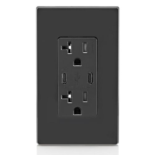 Main product image of Decora Tamper-Resistant Combination Duplex Receptacle w/ 30W (6A) Dual Type C/C USB Charger, NEMA 5-20R - Black (20A, 125V)