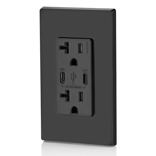 Main product image of Decora Tamper-Resistant Combination Duplex Receptacle w/ 30W (6A) Dual Type C/C USB Charger, NEMA 5-20R - Black (20A, 125V)