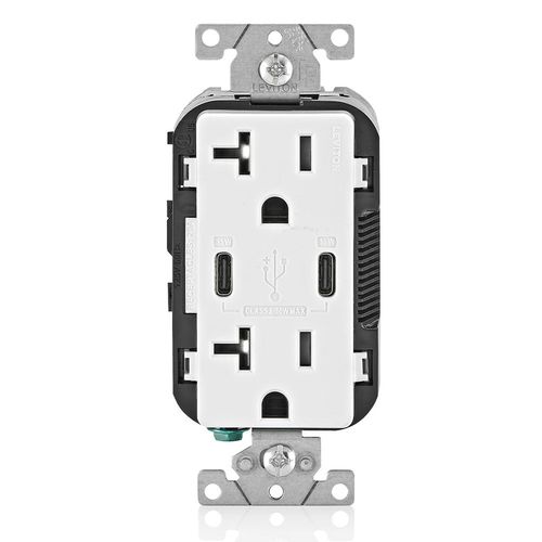 Main product image of Decora Tamper-Resistant Combination Duplex Receptacle w/ 30W (6A) Dual Type C/C USB Charger, NEMA 5-20R - White (20A, 125V)