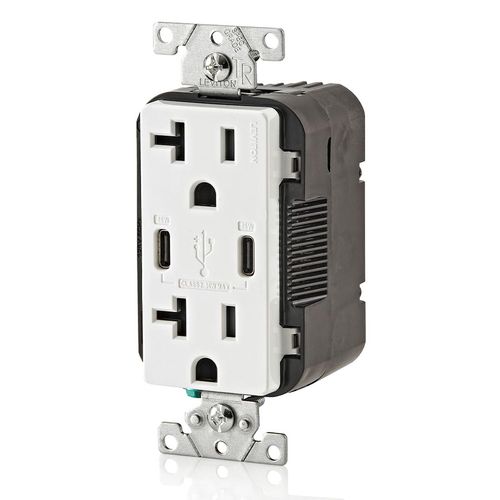 Main product image of Decora Tamper-Resistant Combination Duplex Receptacle w/ 30W (6A) Dual Type C/C USB Charger, NEMA 5-20R - White (20A, 125V)