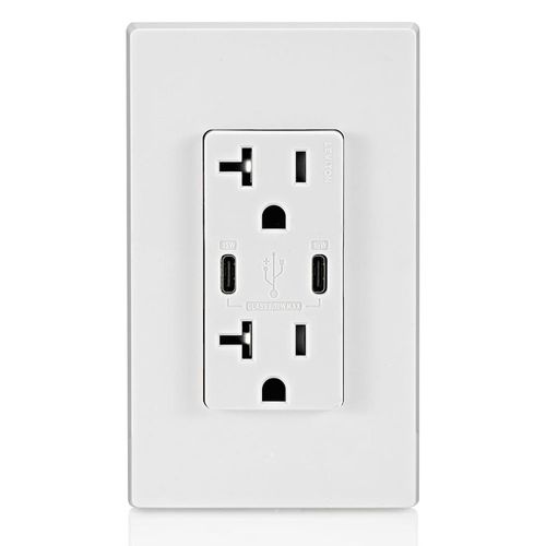 Main product image of Decora Tamper-Resistant Combination Duplex Receptacle w/ 30W (6A) Dual Type C/C USB Charger, NEMA 5-20R - White (20A, 125V)