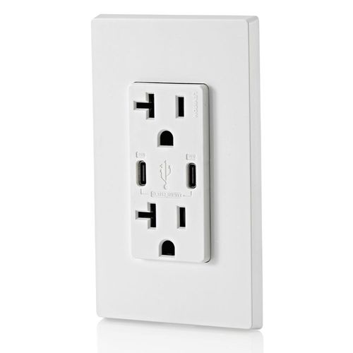 Main product image of Decora Tamper-Resistant Combination Duplex Receptacle w/ 30W (6A) Dual Type C/C USB Charger, NEMA 5-20R - White (20A, 125V)