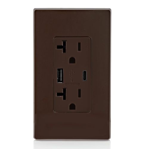 Main product image of Decora Tamper-Resistant Combination Duplex Receptacle w/ 18W (3.6A) Dual Type A/C USB Charger, NEMA 5-20R - Brown (20A, 125V)