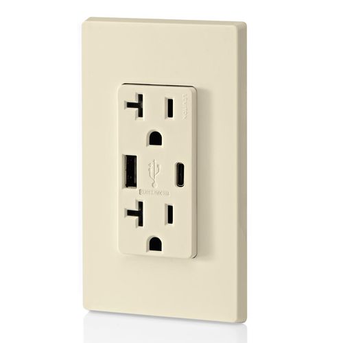 Main product image of Decora Tamper-Resistant Combination Duplex Receptacle w/ 18W (3.6A) Dual Type A/C USB Charger, NEMA 5-20R - Light Almond (20A, 125V)