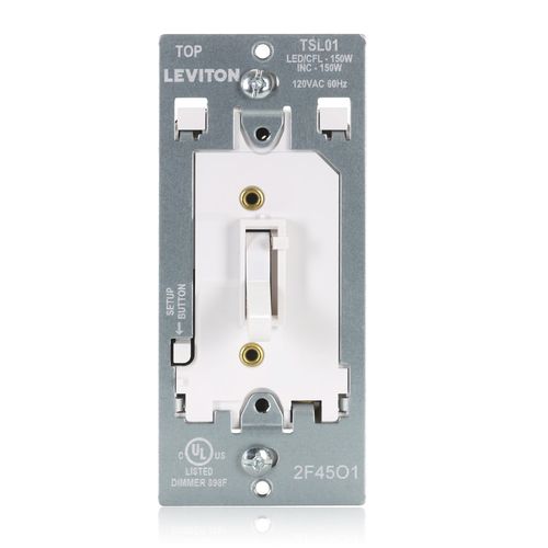 Main product image of Toggle Slide Dimmer Switch for Dimmable LED, CFL and Incandescent Lighting, 120 VAC, 60 Hz, Single Pole and 3-Way, White