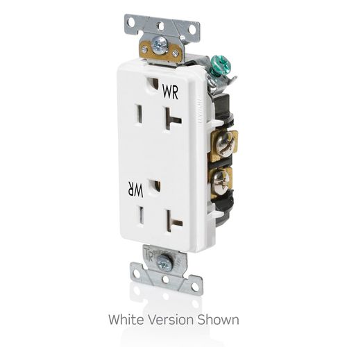 Main product image of Decora Plus 20A Weather and Tamper Resistant Duplex Receptacle, 125V, Back or Side Wire, NEMA 5-20R, 2-Pole, 3-Wire, Self-Grounding, (White), WTD20-W