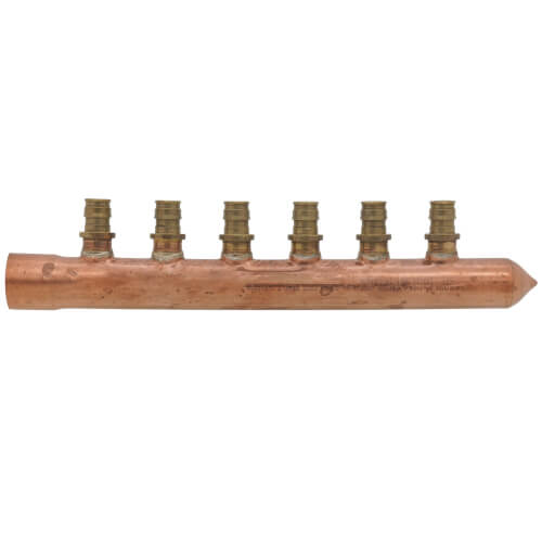 Main product image of 1" Copper Branch Manifold, 1/2" ProPEX Outlets, 6 Outlets (Lead Free Brass)