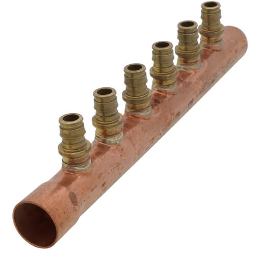 Main product image of 1" Copper Branch Manifold, 1/2" ProPEX Outlets, 6 Outlets (Lead Free Brass)
