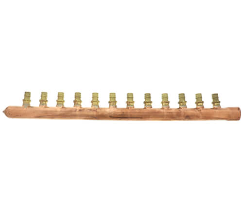 Main product image of 1" Copper Branch Manifold, 1/2" ProPEX Outlets, 12 Outlets (Lead Free Brass)