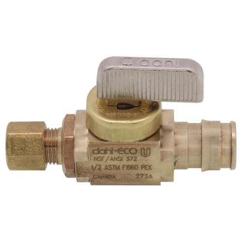 Main product image of 1/2" x 1/4" ProPEX Brass Ice Maker Box Valve, Straight (Lead Free Brass)