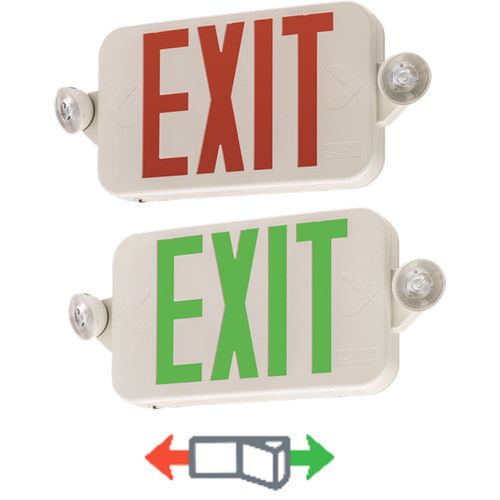 Main product image of Basics ECRG Switchable Red/Green Round LED Exit/Emergency Combo, 120/277V (White), ECRGRDM6