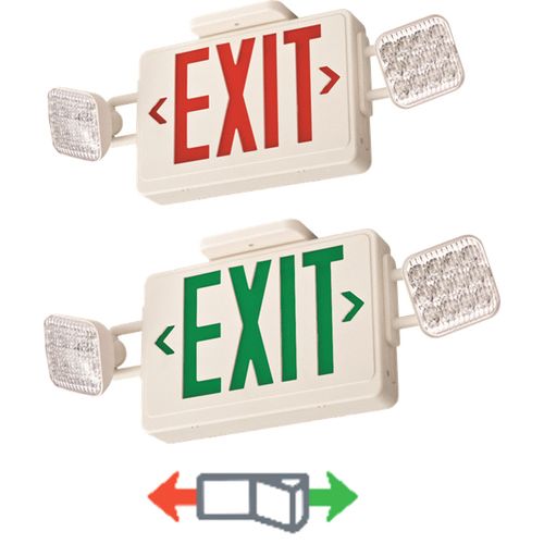 Main product image of Basics ECRG Switchable Red/Green Square LED Exit/Emergency Combo, 120/277V (White), ECRGSQM6