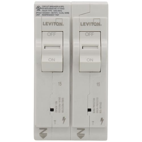 Main product image of Whole House Surge Protective Device w/ Two 15A 1-Pole Branch Circuit Breakers (120V)