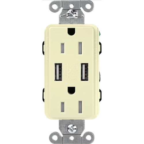 Main product image of Claro 15a USB Tamper Resistant Duplex Receptacle (Almond)
