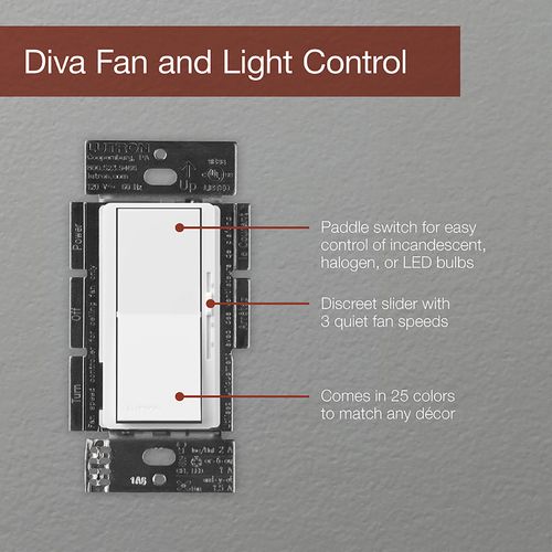 Main product image of Diva 3-Speed Quiet Fan-Speed Control and Light Switch, 1 Pole (White)