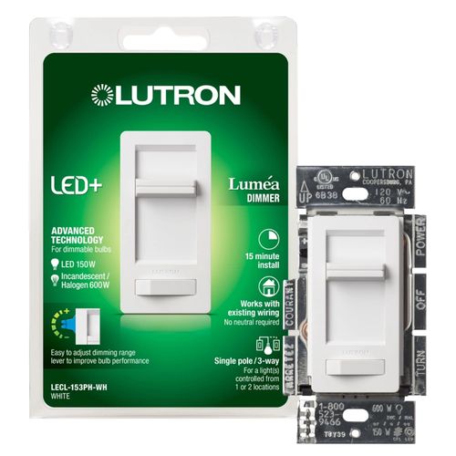 Main product image of Lumea 1 Pole 3-way LED Slide Dimmer Switch 150W LED/CFL (White)