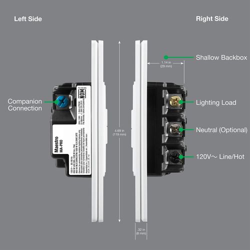 Main product image of Maestro PRO LED+ Single-Pole 3-Way Dimmer Switch, 120V, 250W (Black)