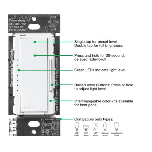 Main product image of Maestro PRO LED+ Single-Pole 3-Way Dimmer Switch, 120V, 250W (Light Almond)
