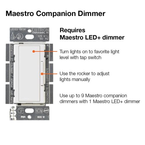 Main product image of Maestro Companion Dimmer, Claro Gloss Finish (Black) (120V)