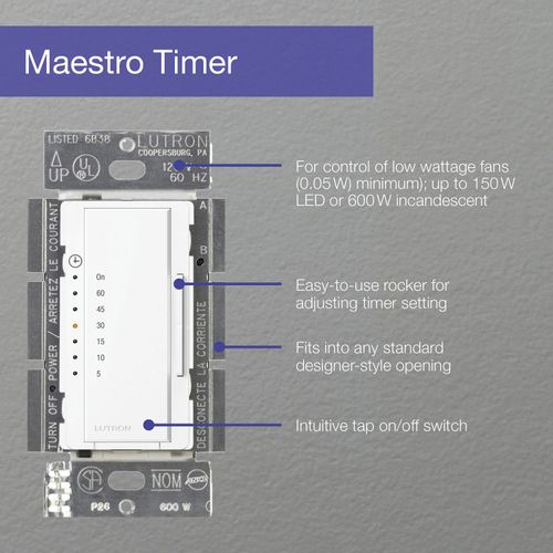 Main product image of Maestro Timer Switch for Dimmable LED Bulbs, Multi-Location, 120V, 5A (Light Almond)
