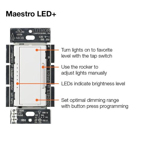 Main product image of Maestro LED+ Single-Pole 3-Way Multi-Location Dimmer Switch, 120V, 150W (Black)