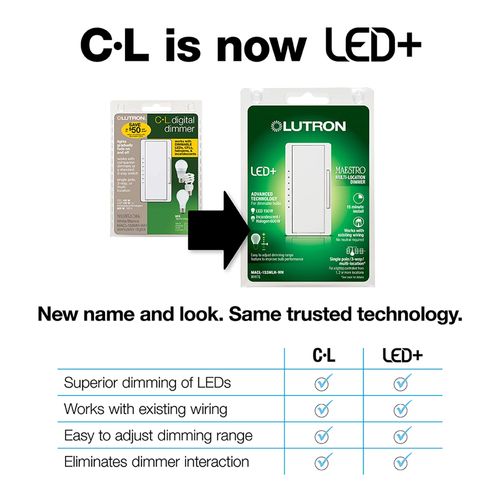Main product image of Maestro LED+ Single-Pole 3-Way Multi-Location Dimmer Switch, 120V, 150W (Black)