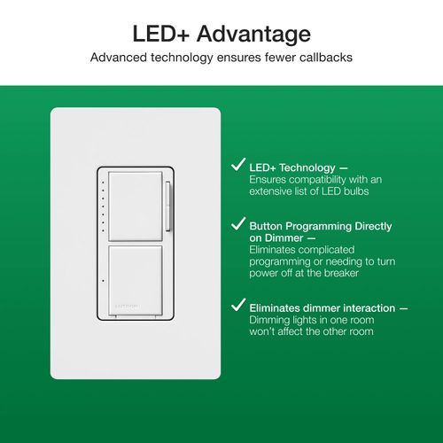 Main product image of Maestro Dual LED+ Control Dimmer & Switch, 120V, 75W, 2.5A (Black)