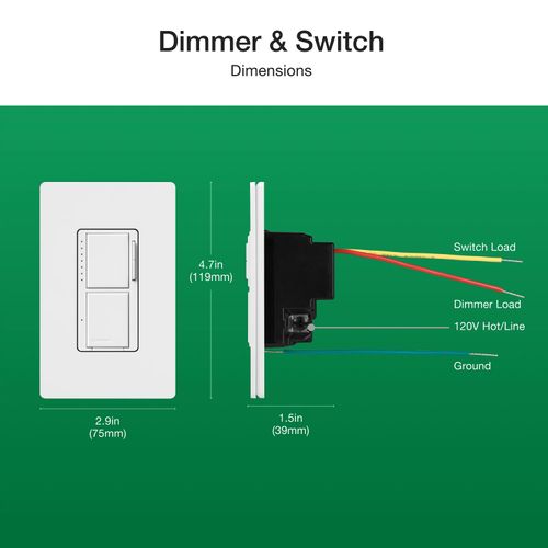 Main product image of Maestro Dual LED+ Control Dimmer & Switch, 120V, 75W, 2.5A (Light Almond)